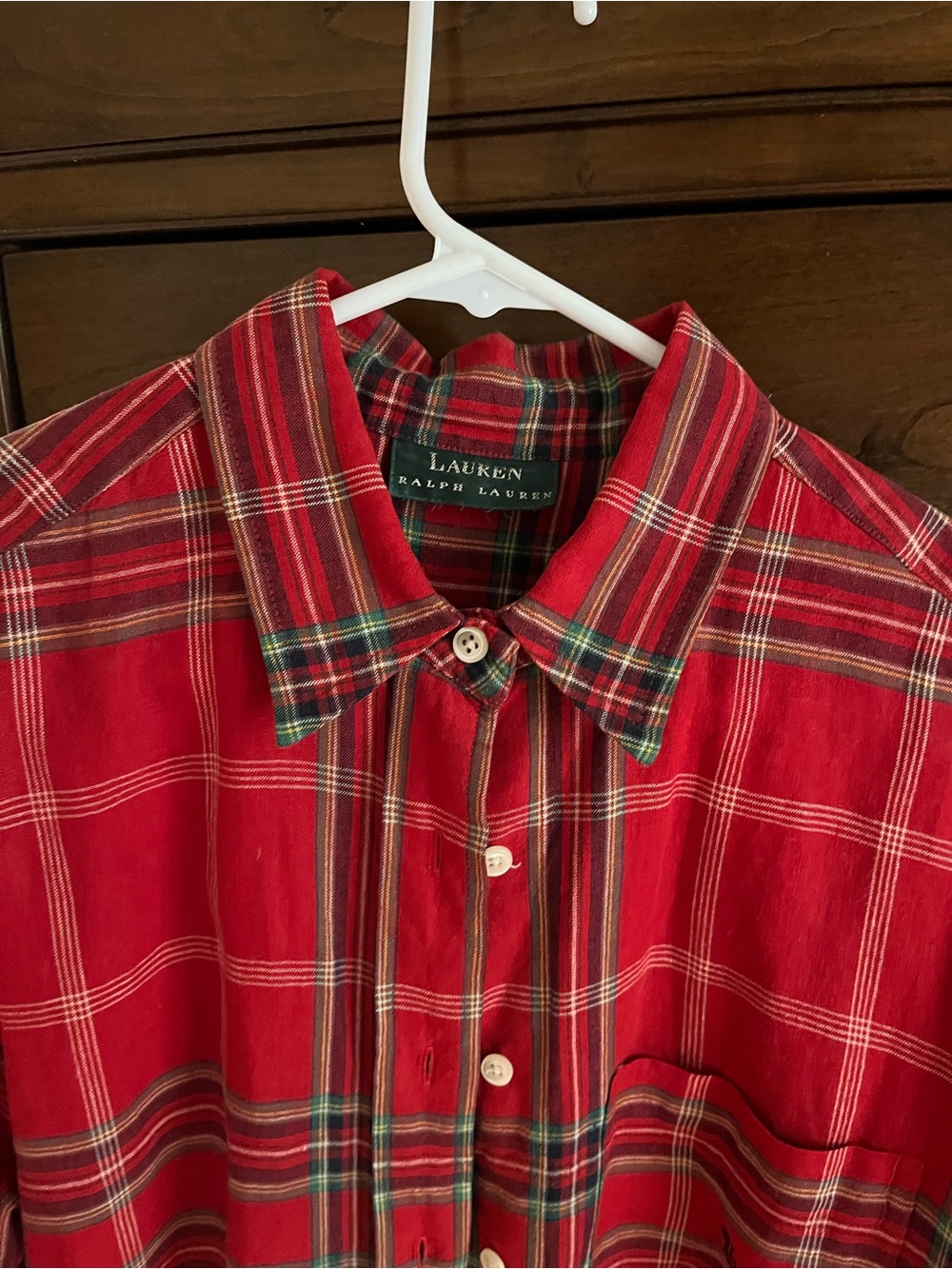 Ralph Lauren Red Plaid Button-Up Shirt - Lauren Collection - vintage linen